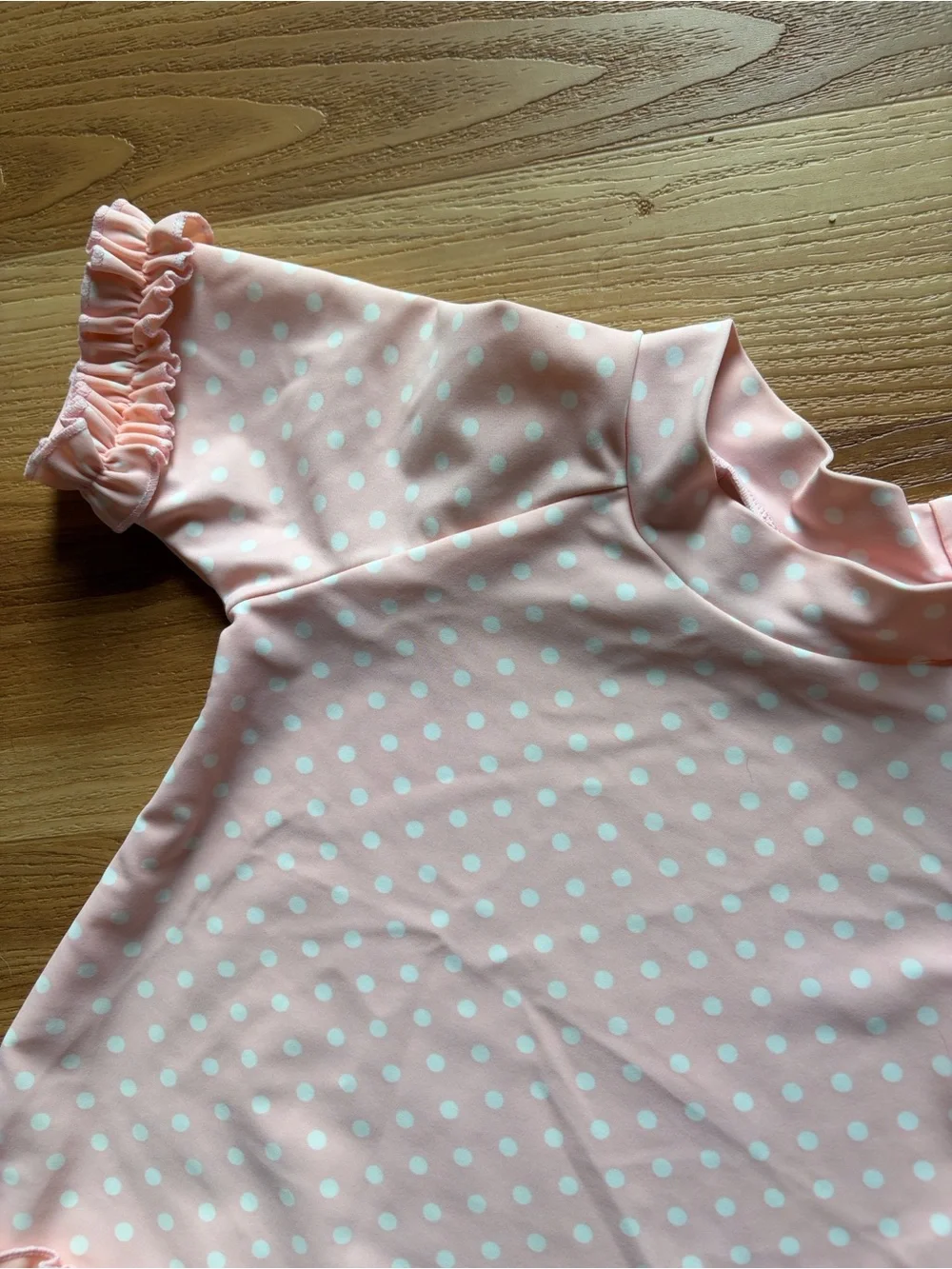 RuffleButts Toddler Girls Rash Guard 2-Piece Swimsuit Pink Polka Dot